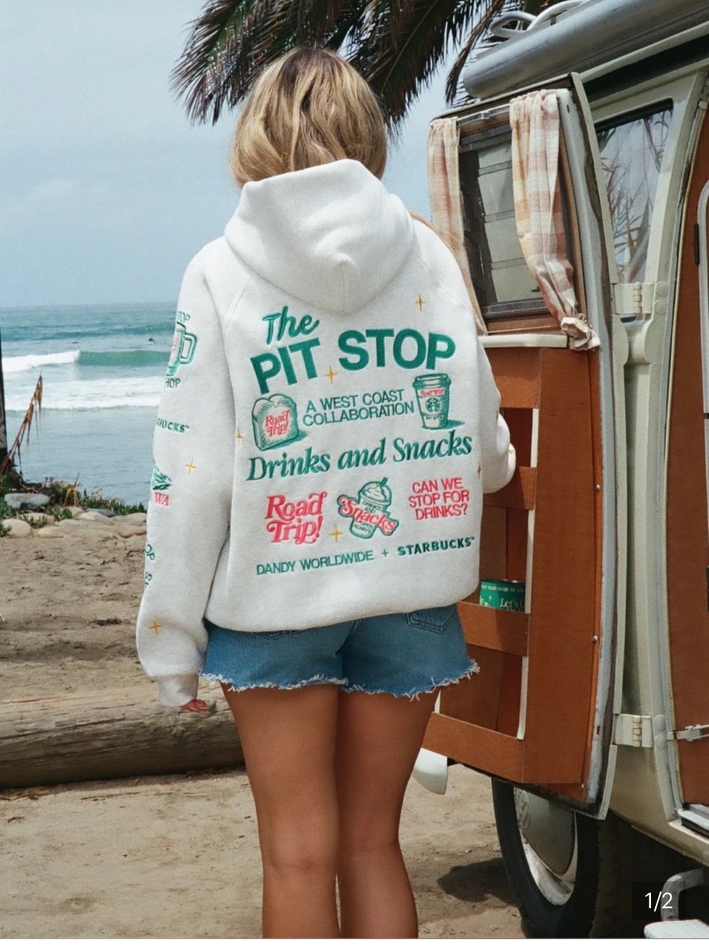 DANDY + STARBUCKS "Pit Stop" Hoodie in Heather Grey NWT Small